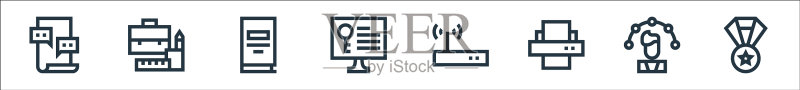工作简历线性图标集图标素材