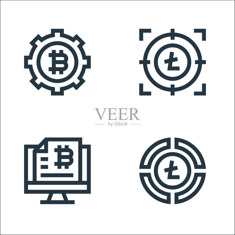 加密货币线性图标集图标素材
