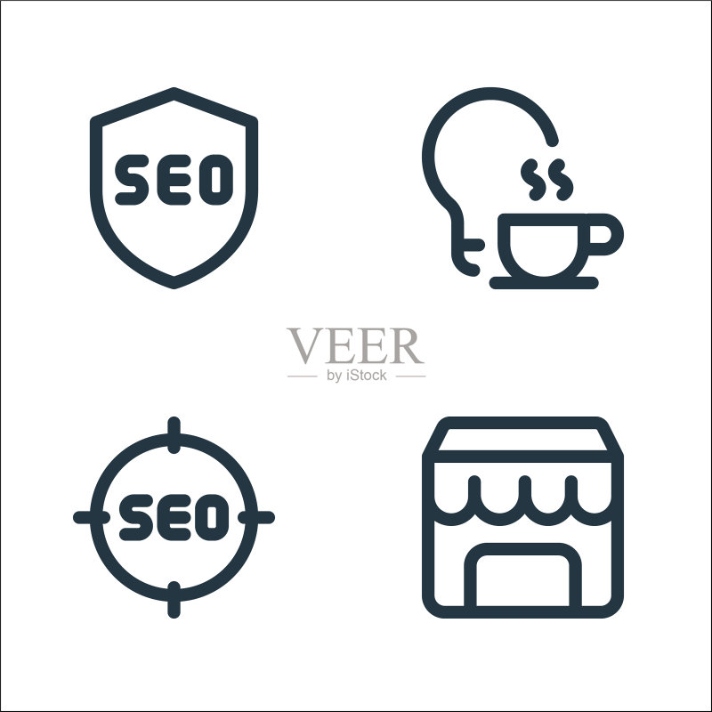 Web应用程序SEO线性图标集图标素材