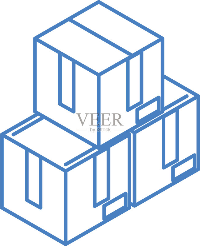 2.5D堆叠纸板箱线性工作图标素材