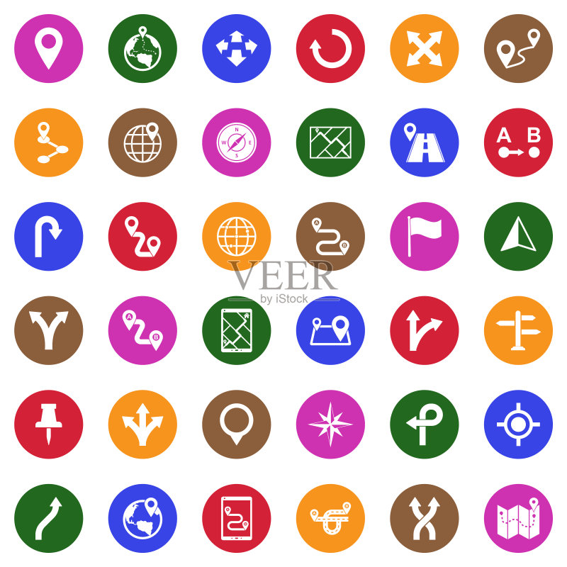 圆形白色扁平路线图标矢量素材图标素材