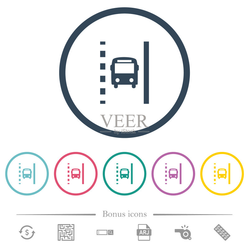 圆形轮廓中的公交车专用道扁平图标图标素材