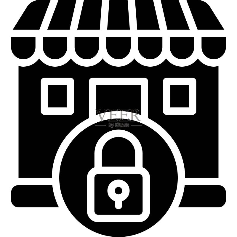 带锁图标的商店，破产相关矢量图标素材