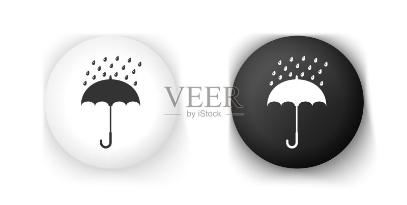 黑白雨伞和雨滴图标图标素材