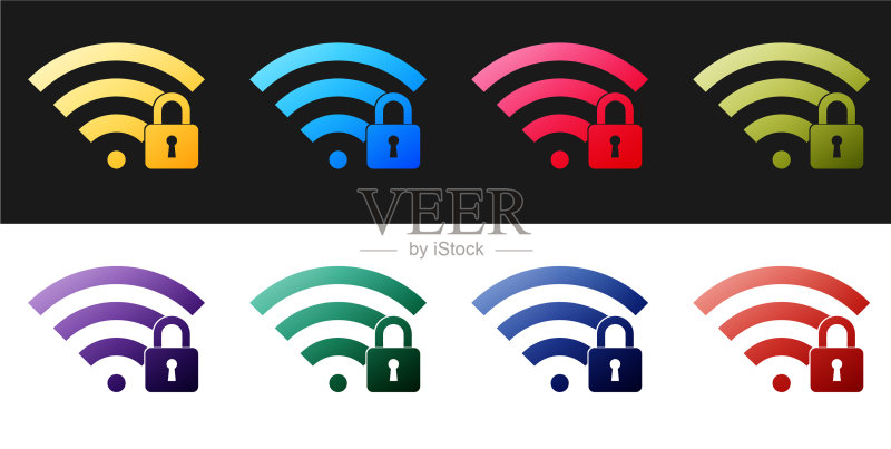 黑白背景上的WiFi锁定图标图标素材