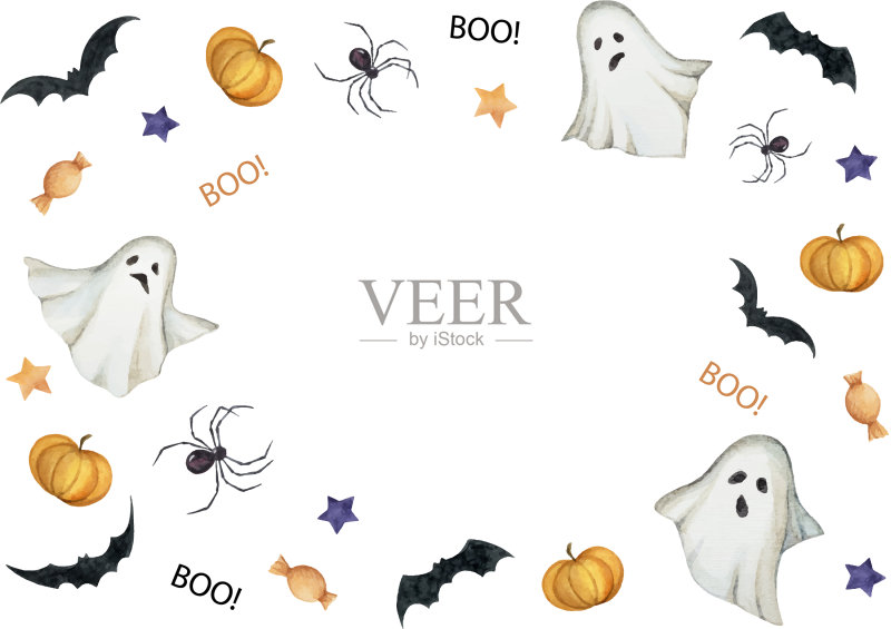 水彩画万圣节快乐卡片孤立上一张正版插画素材