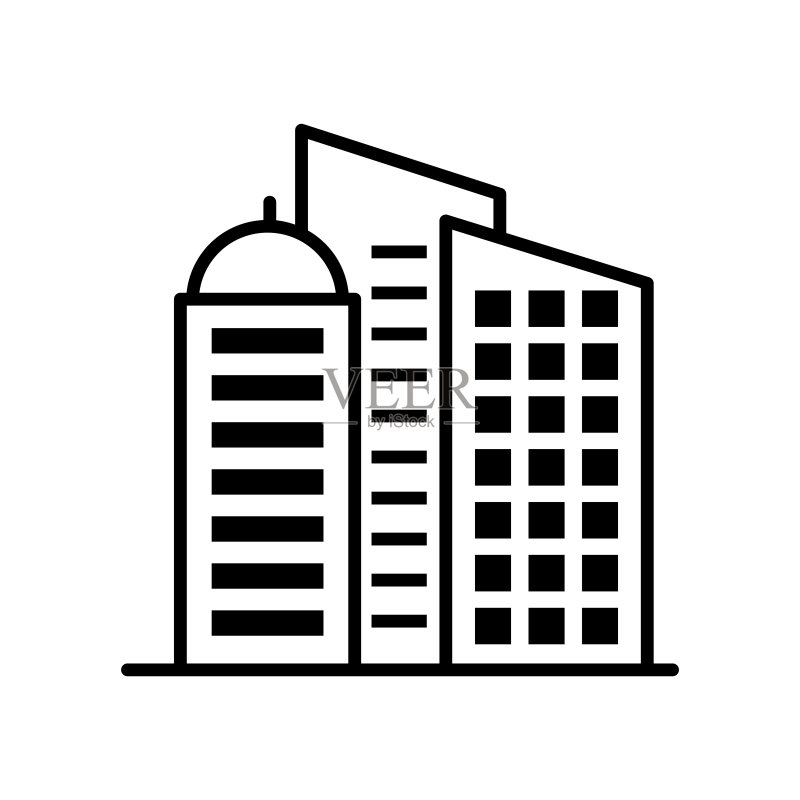 镇公所建筑矢量轮廓图标插画（EPS 10文件）图标素材