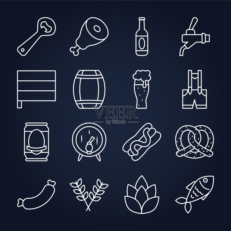 开瓶器与啤酒节黑色图标组合图标素材