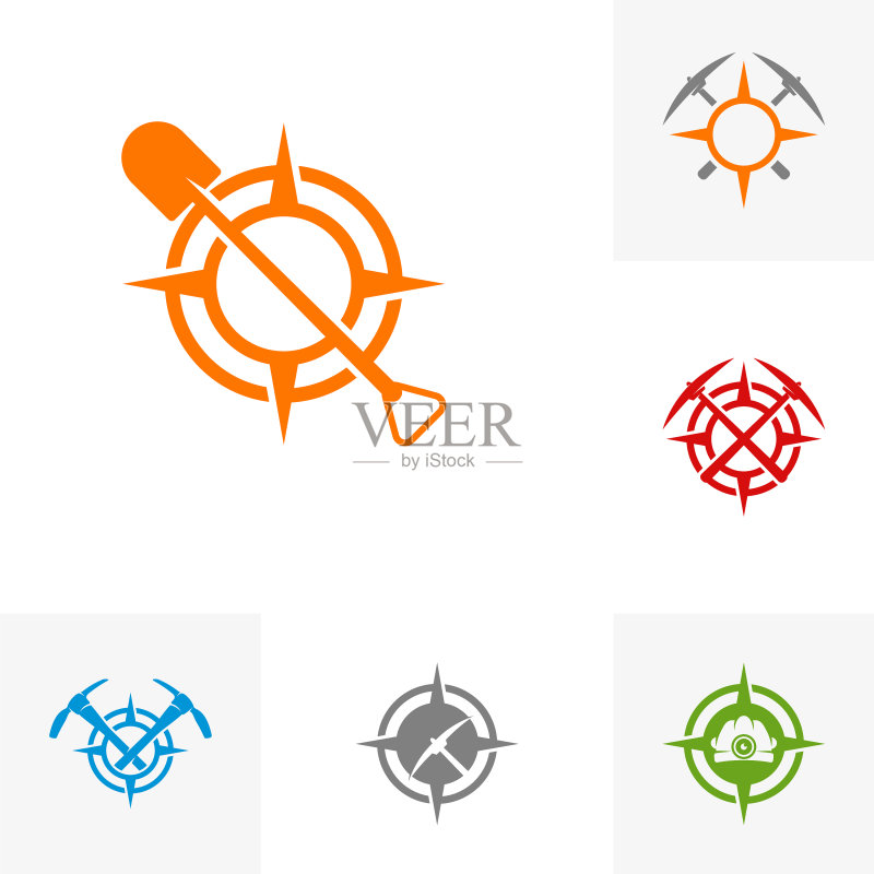 指南针概念的采矿Logo模板套装图标素材