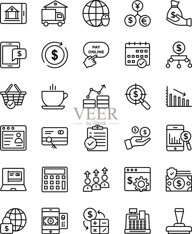数字银行线性图标合集图标素材