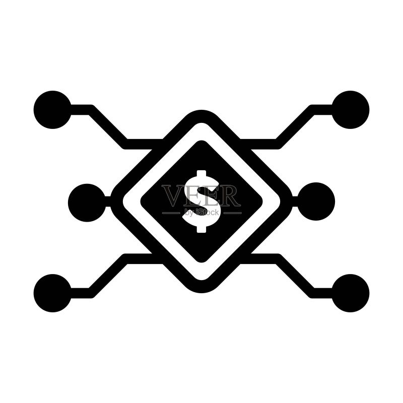 数字美元符号图标矢量货币符号，用于数字交易的资产和钱包扁平颜色字形图图标素材