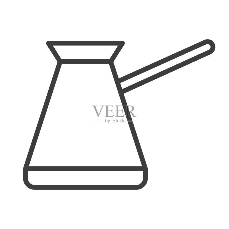 用于制作咖啡的土耳其咖啡壶，简约线条风格的食物图标，适用于Web应用和移动概念，矢量图图标素材