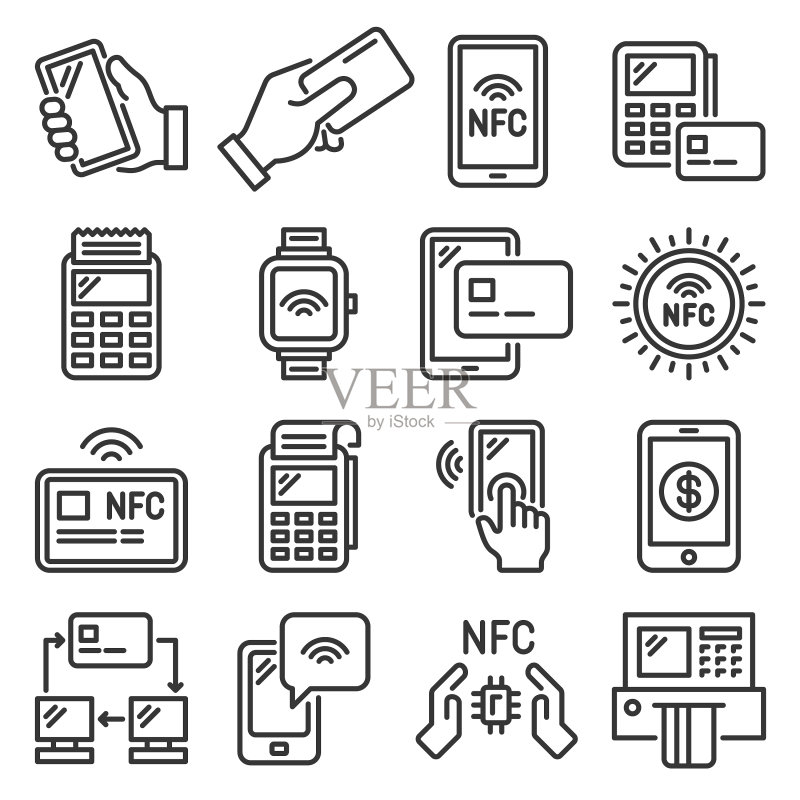 NFC手机支付和终端图标集图标素材