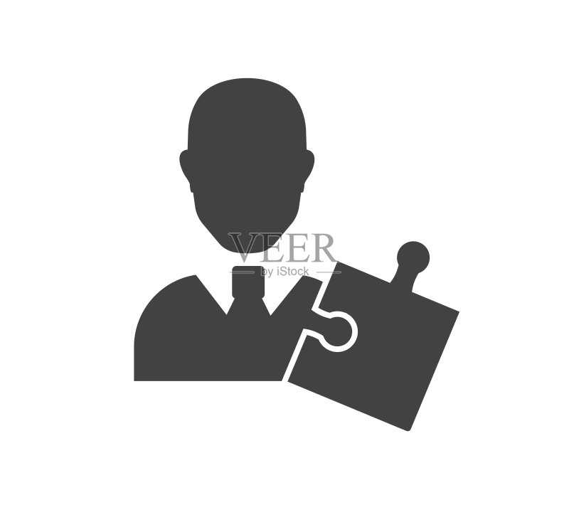 管理矢量图标：拼图和商务男人在白色背景上图标素材