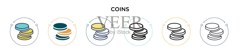 填充细线轮廓和描边硬币图标图标素材