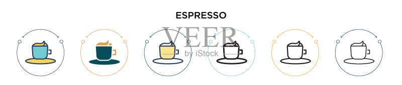 填充细线条轮廓的意式浓缩咖啡图标图标素材