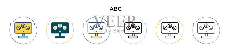 abc图标，填充细线轮廓和描边图标素材