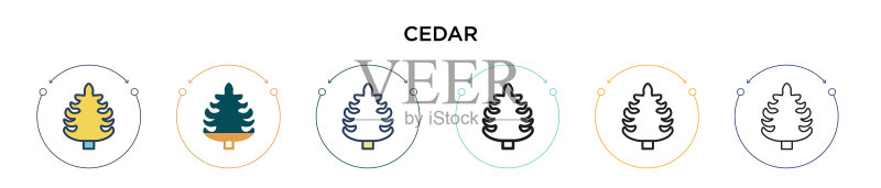 填充细线轮廓和笔触的雪松图标图标素材