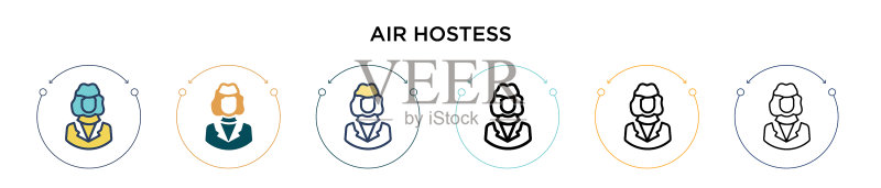 空姐图标（填充、细线轮廓）图标素材