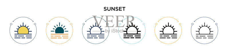 填充细线轮廓的日落图标图标素材