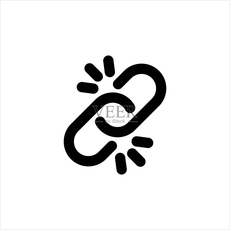 断开的链接图标、锁定和解锁链条符号，独立白色背景上的矢量素材，EPS 10图标素材