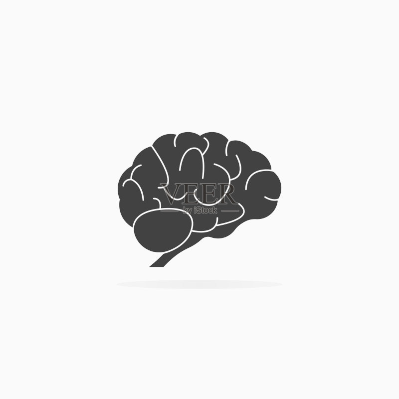 人脑图标阴影和白色背景图标素材