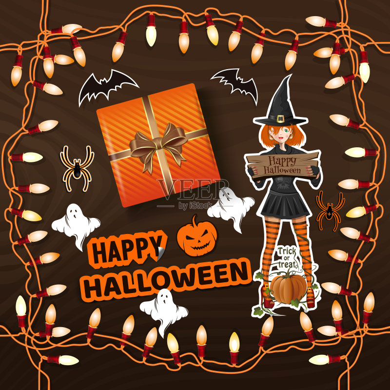 桌子与万圣节礼物俯视图正版模板素材