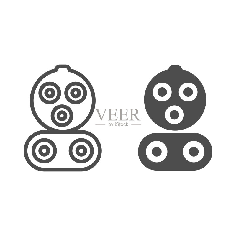 CCS组合充电器线性图标，电动汽车充电概念，白色背景上的电动汽车充电插头标志，移动和网络充电插头CCS组合单图标矢量图形。图标素材