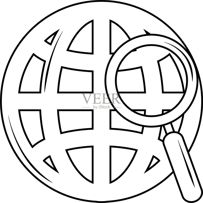 搜索世界地图放大镜，线条风格图标素材