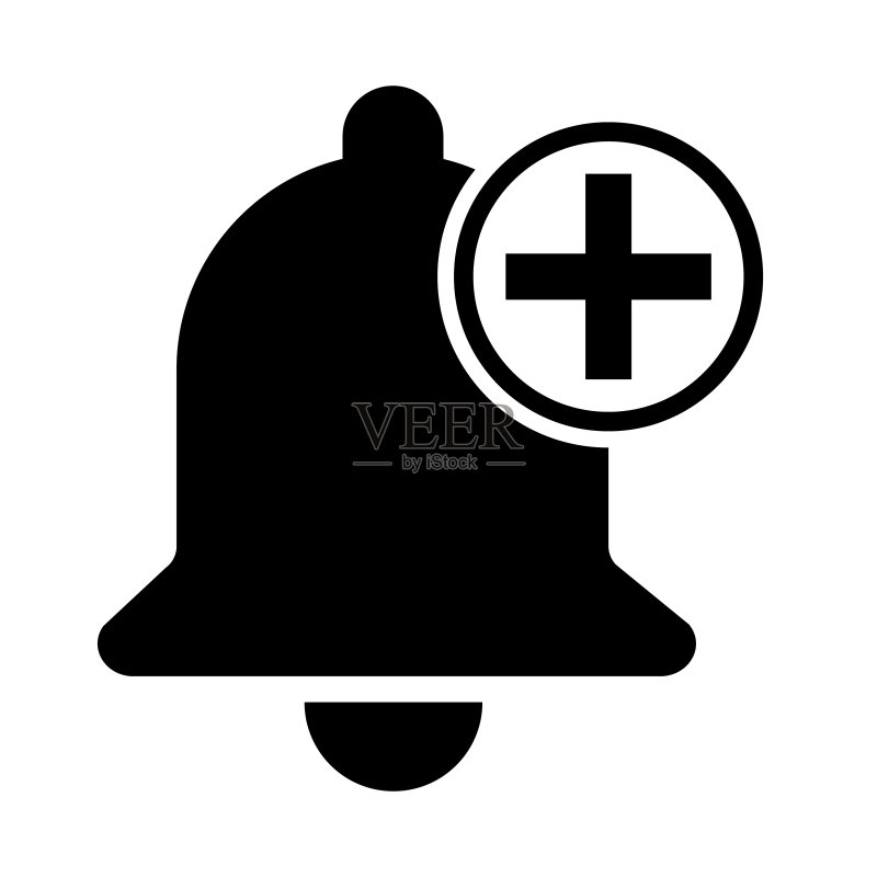 白色背景上的贝尔警报图标，黑色警报矢量图，响铃网络信号图标素材