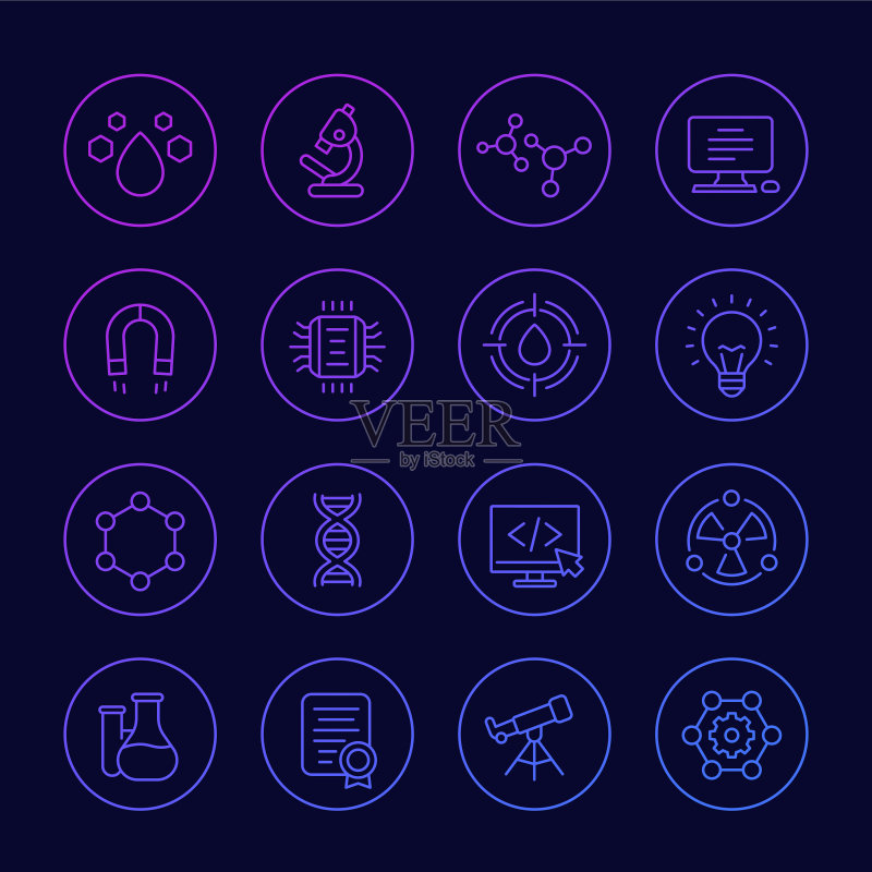 科技研究线性图标集图标素材
