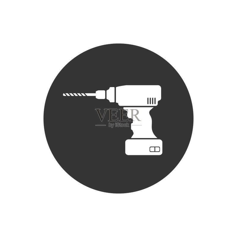 电钻纯白色图标：用于移动概念和Web应用程序的电钻图标元素，可用于Web和移动设备的细实线电钻图标，矢量图图标素材