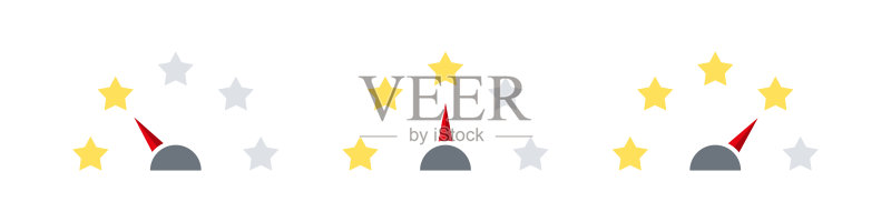等级评分标志：满意度测量仪、星级评分，从最低到最高矢量图图标素材