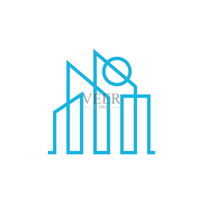 建筑和太阳轮廓矢量图标图标素材