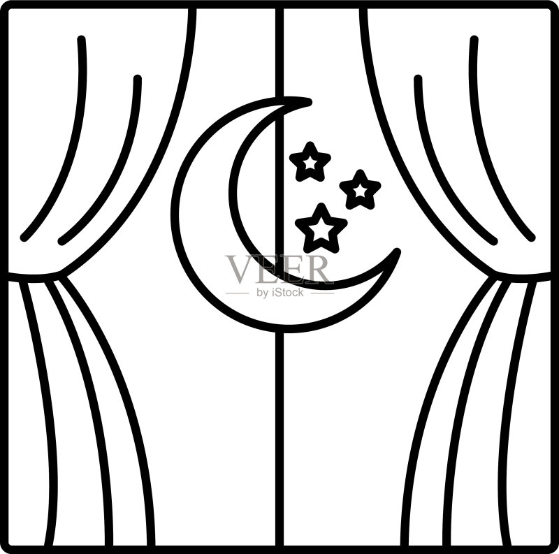 失眠之夜窗外星月线条风格图标图标素材