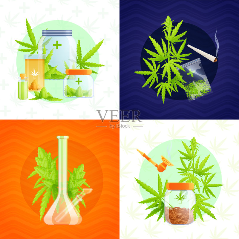 医用大麻概念图标集图标素材