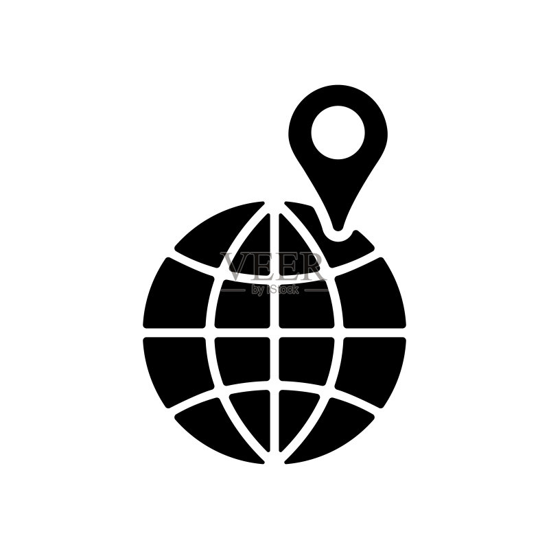 带有图钉的地球矢量字形图标，导航标志图标素材