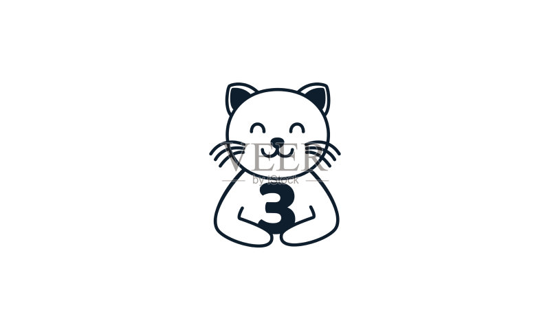 带有数字3的猫咪线条图标素材