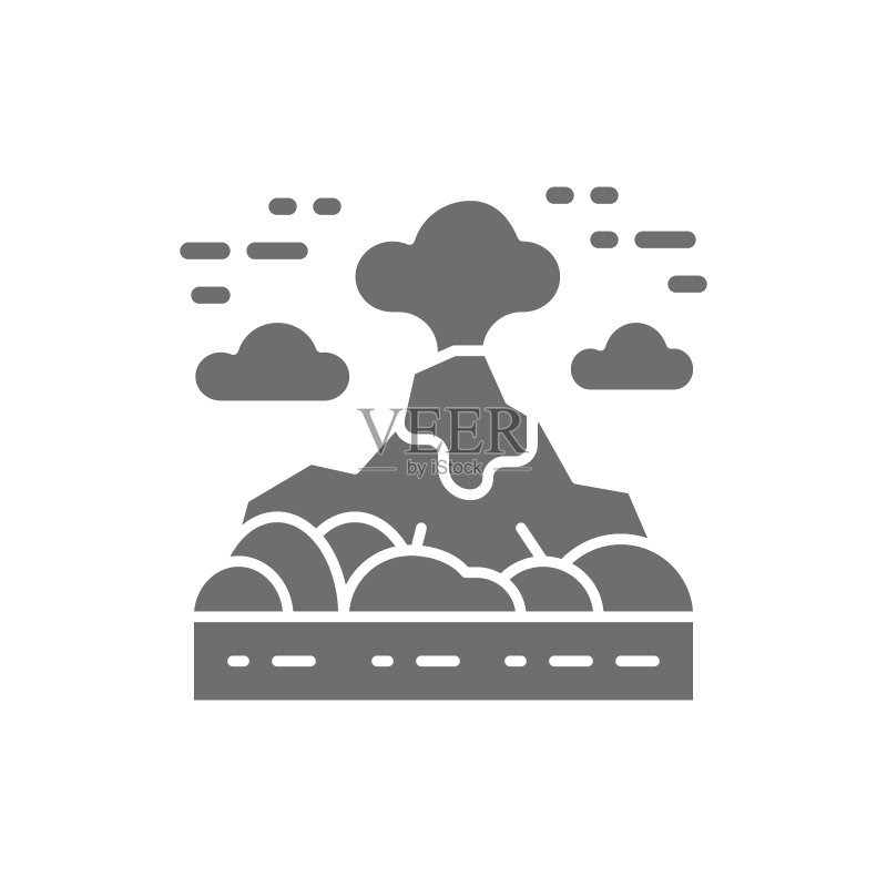 灰色火山山脉景观图标，白色背景图标素材