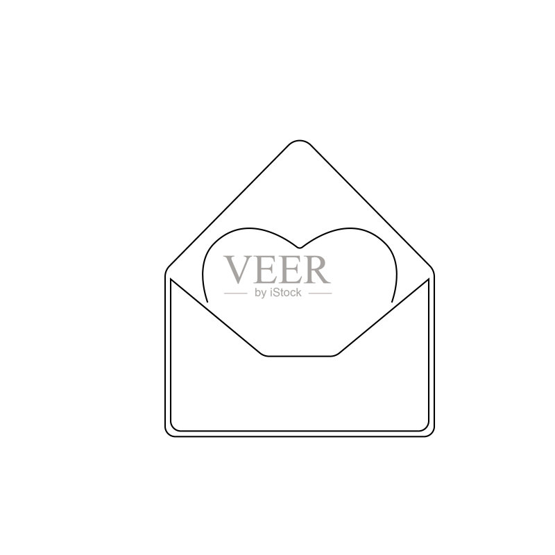 信封电子邮件明信片卡片信件圣诞节情人节细线轮廓矢量图标，浪漫的心图标素材