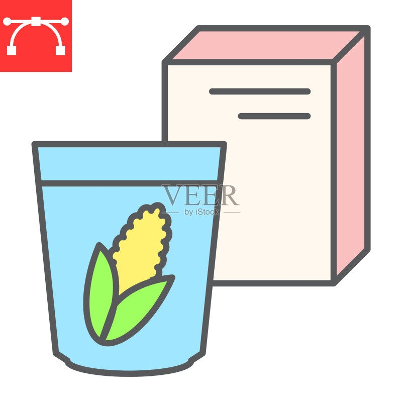 早餐谷物彩色线性图标：玉米和谷物图标素材
