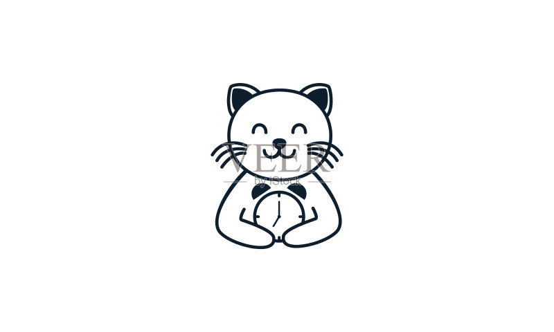 猫咪时钟可爱线条标志图标设计图标素材
