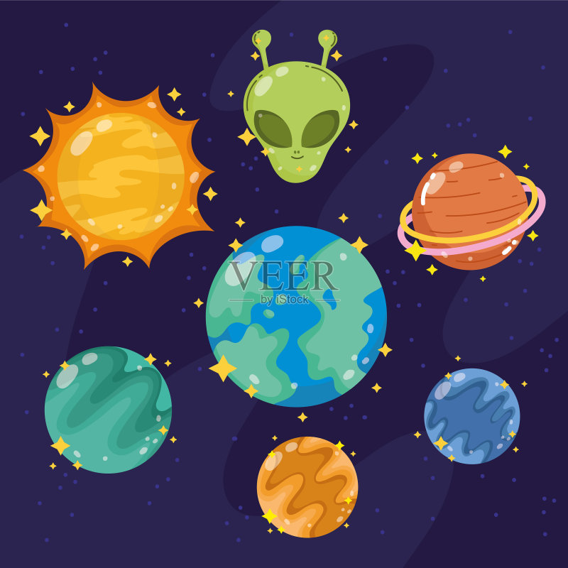 卡通风格宇宙星系天文学图标集图标素材