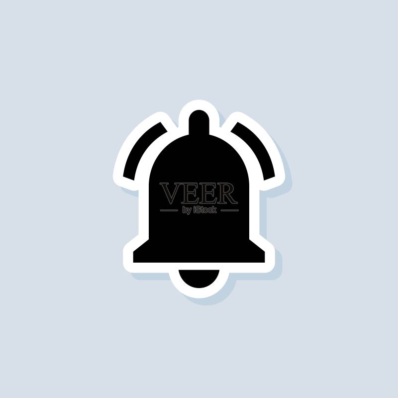 通知贴纸：收件箱消息通知铃铛图标，闹钟和智能手机应用提醒铃声，矢量素材，EPS 10图标素材