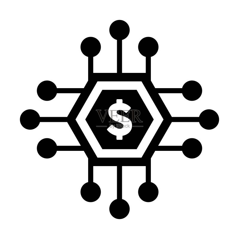 数字美元符号图标矢量货币符号，用于数字交易的资产和钱包扁平颜色字形图图标素材