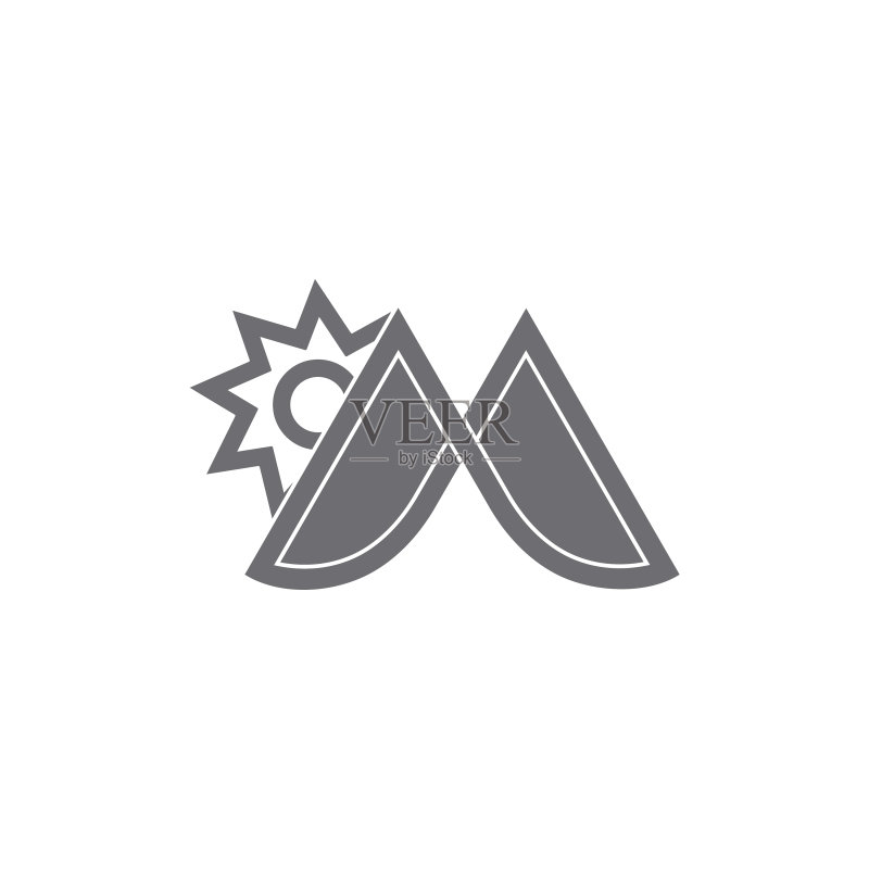 字母M山峰太阳标志图标素材
