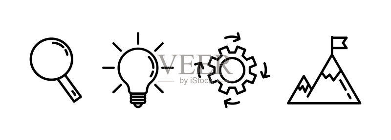 商务图标，商务步骤，商务流程信息图模板，线性风格，成功四步，矢量素材图标素材