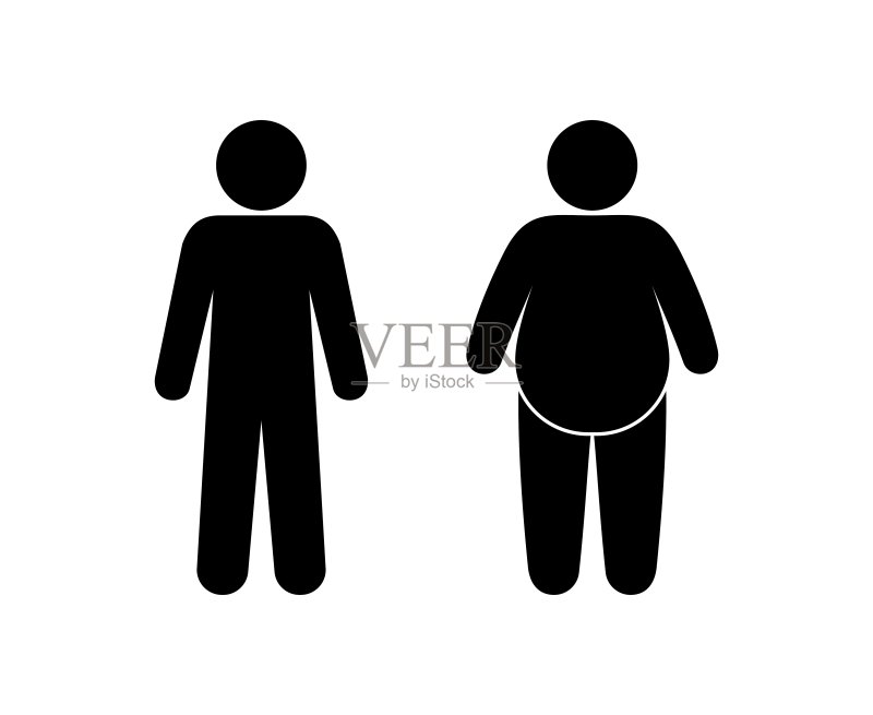 人体轮廓：纤瘦与肥胖人士并排站立图标素材
