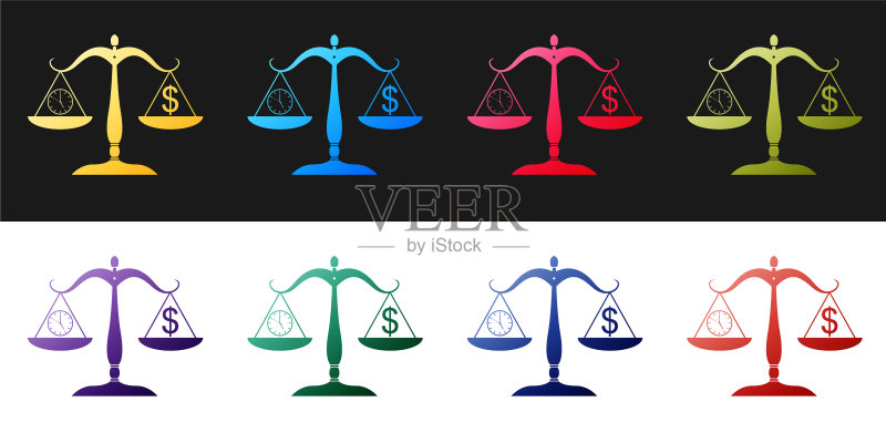 衡量金钱和时间图标的比例集图标素材