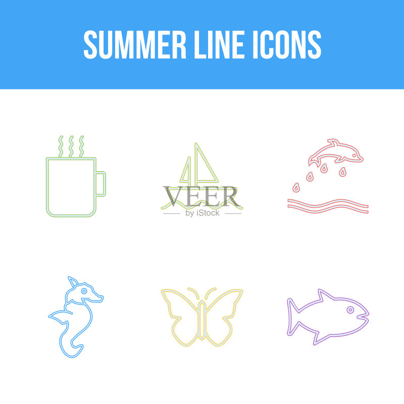 独特的夏季线条图标集图标素材
